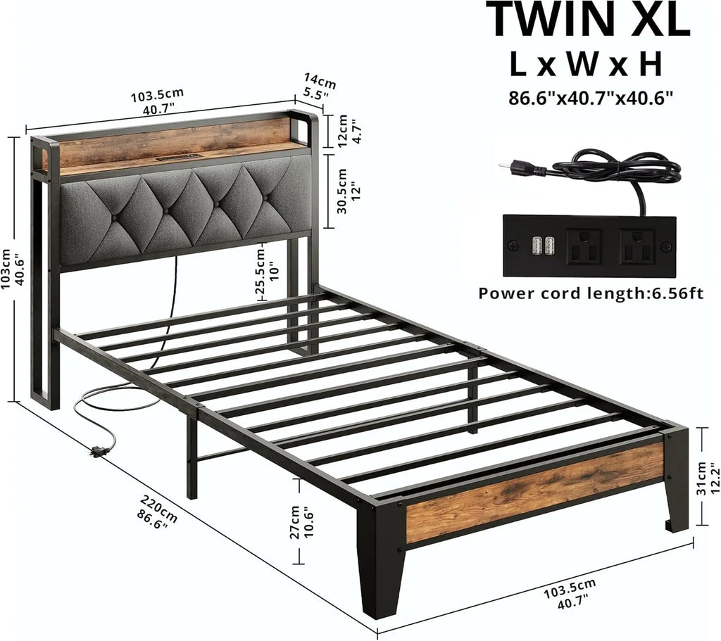 ANCTOR Twin-XL/Full/Queen/King Bed Frames, Storage Headboard with Outlets, No Noise, No Box Springs Needed