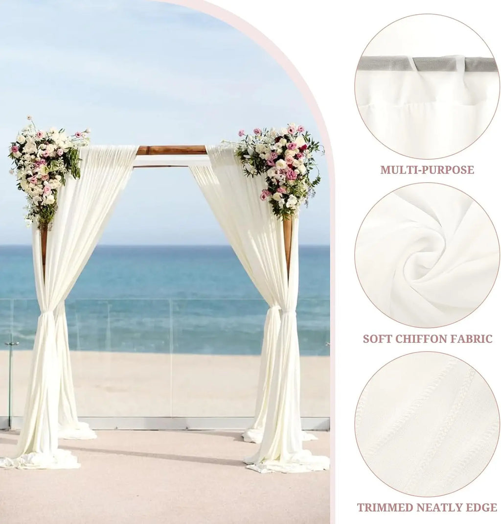 Chiffon Backdrop Curtain Ivory 5ft x 8ft 12 Pieces: Cream Chiffon Curtains Beige Sheer Curtain Backdrop Wedding 60ft x 8ft