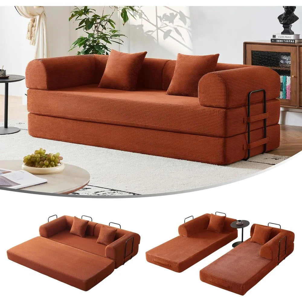 5-in-1 Convertible Sofa Bed | 79" Modular Sleeper with Fixed Frame & No Assembly | Boneless Compression & Pull Out Bed