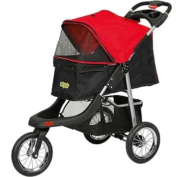 Rugged 3-Wheel Dog and Cat Stroller for Medium and Small Pets with Foldable Design and Suspension