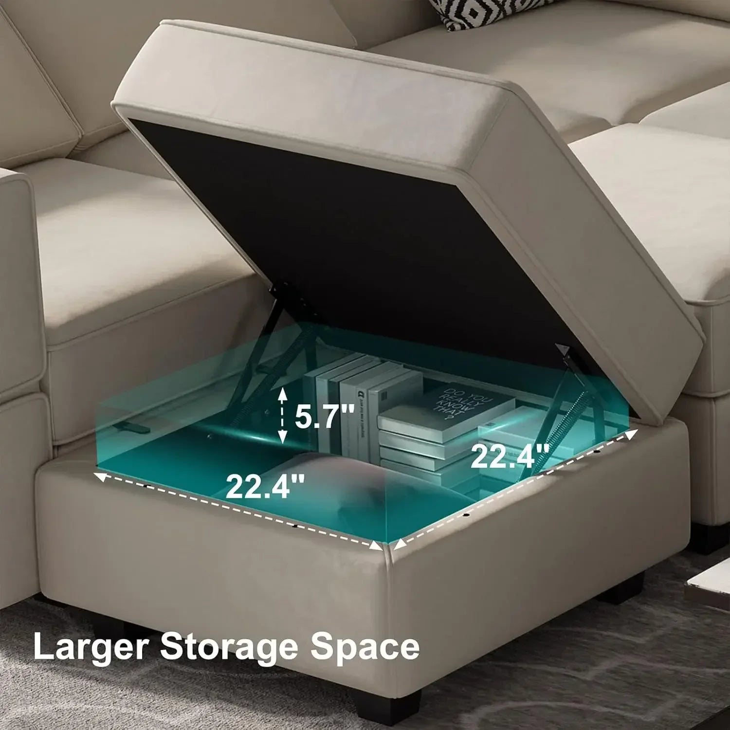Reversible Velvet Modular Sectional Sleeper Sofa Bed with Ottomans, Storage and Chaise - Grey
