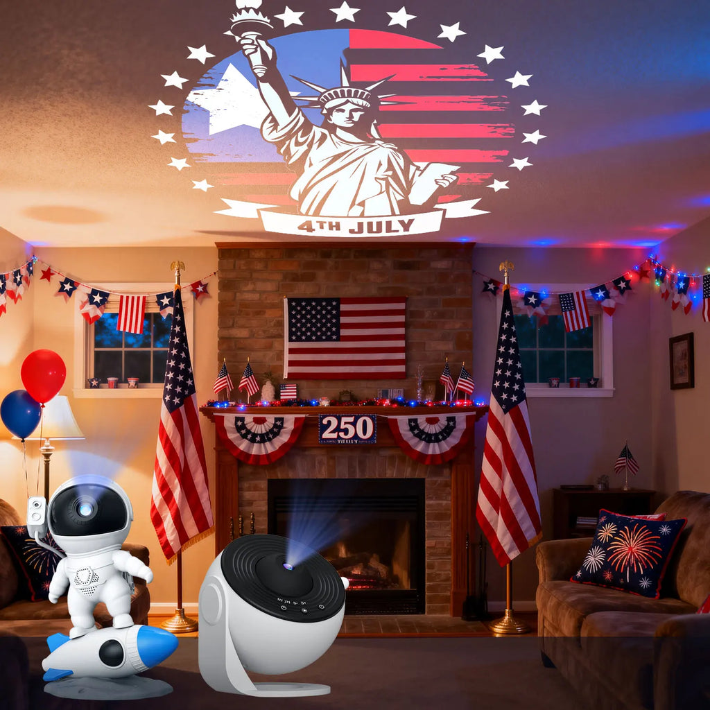 19-in-1 Galaxy Projector Starry Sky Night Light, 360° Rotate Planetarium Lamp with Independence Day Film Discs, LED Star Projector for Bedroom Home Decor, July 4th Patriotic Party Light, Kids Adults Gift, Timed & Adjustable