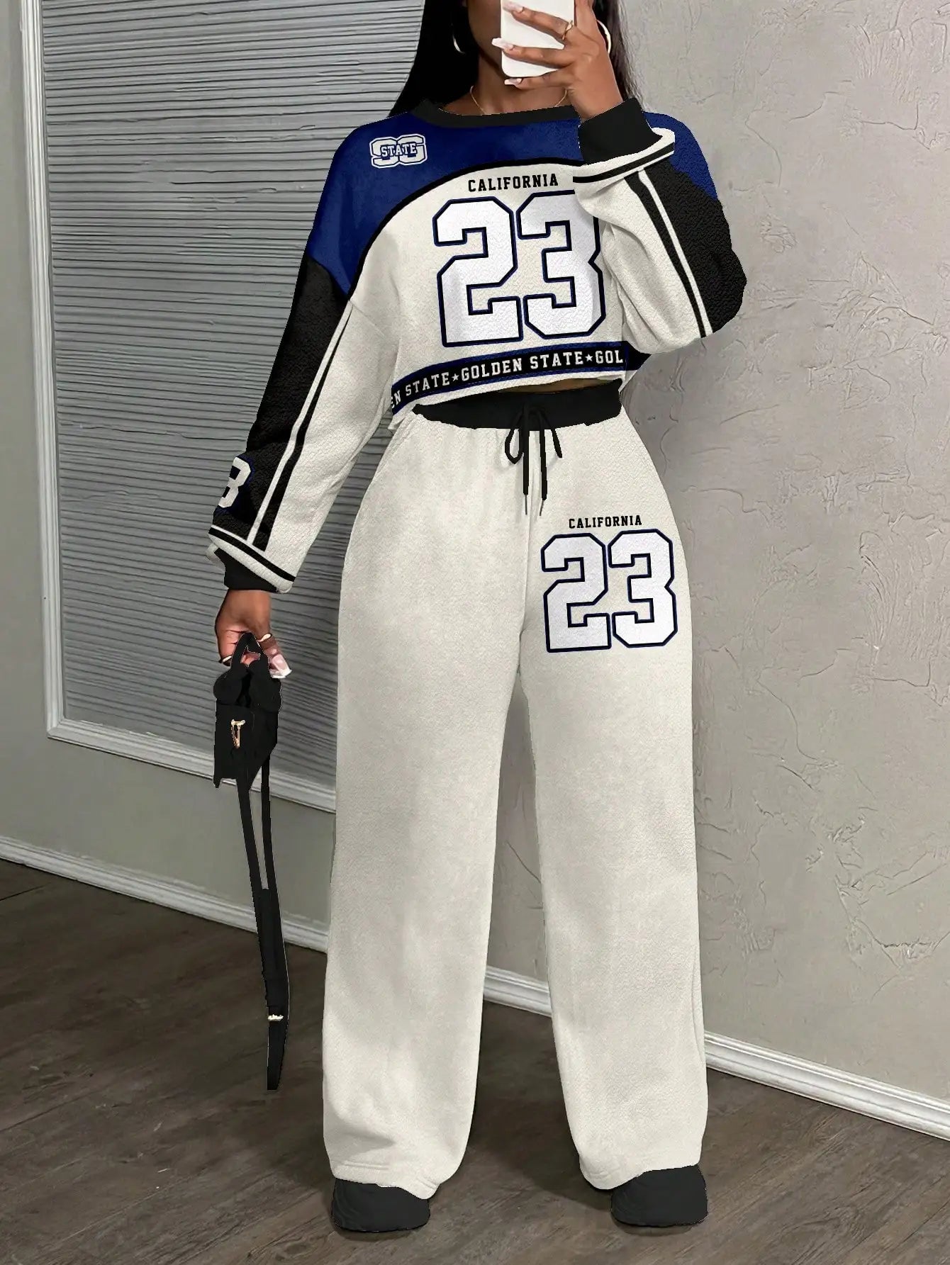 California 23 Two Piece Set Women's Streetwear Crop Top & Wide Leg Pants/Fall Winter