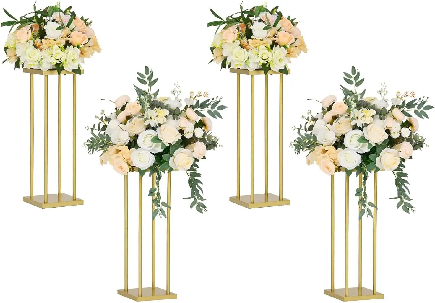 4 Pcs Gold Metal Flower Stand 23.6 in Tall Wedding Aisle Centerpiece Party Flower Holder/ Event Decoration