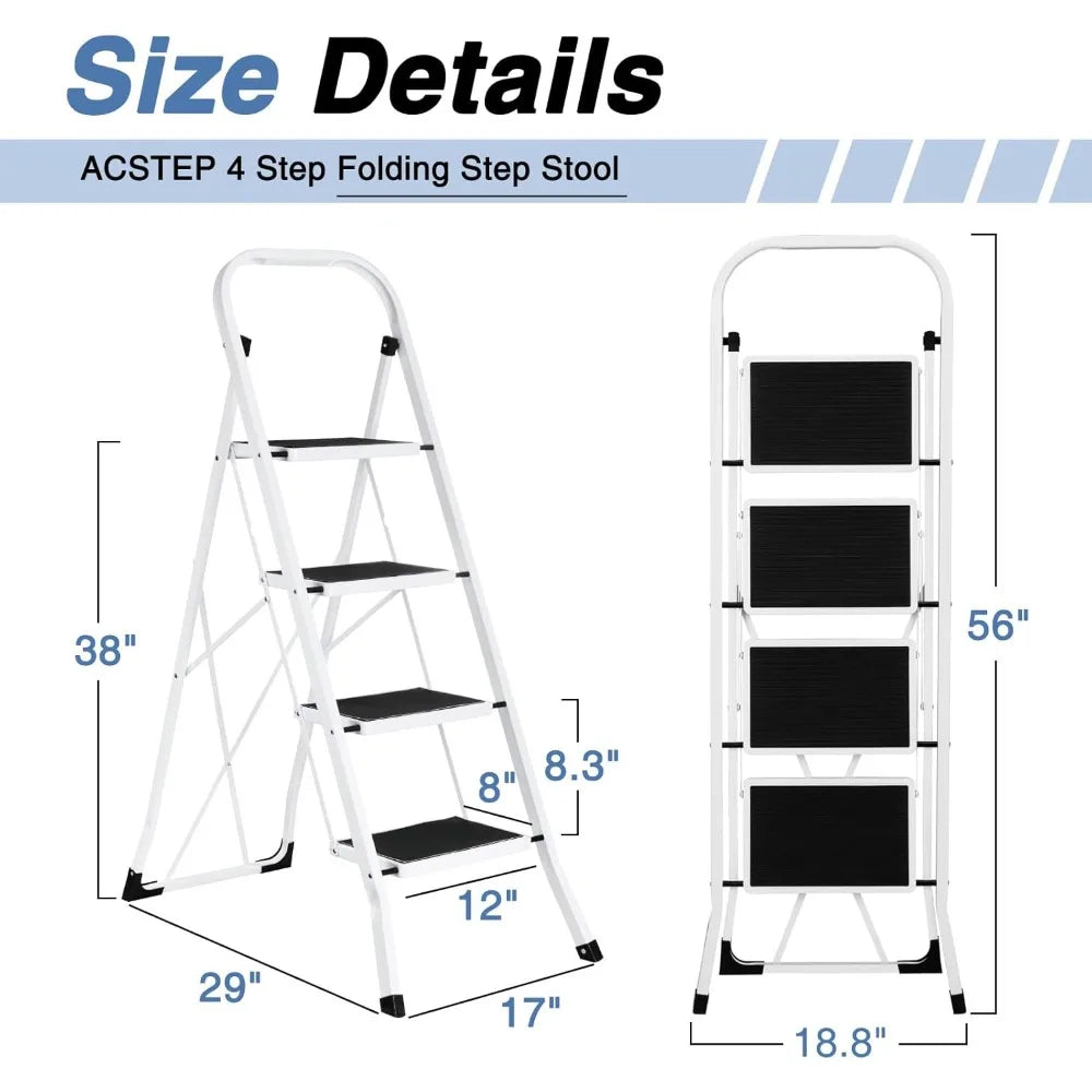 4 Step Folding Step- Stool/ Foldable for Adults with Handrails Heavy Duty Foldable Stepping Stool with Wide Anti-Slip Steps