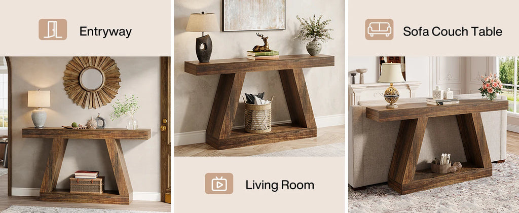 Tribesigns 55-Inch Rustic Console Sofa Table with Storage Industrial Wooden Entryway Table for Hallway Living Room