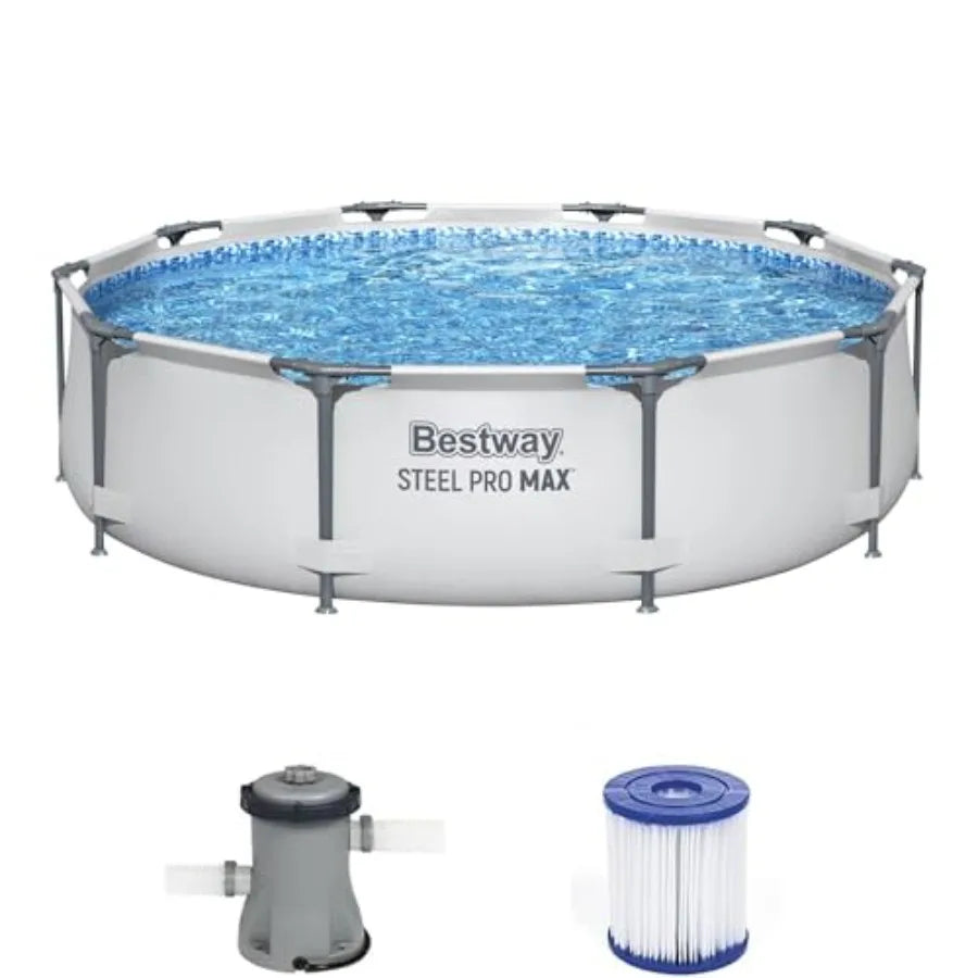 Steel Pro MAX 10' x 30" Above Ground Pool/ Round Metal Frame/ Outdoor Swimming Pool Set with Filter Pump and Type I Cartridge