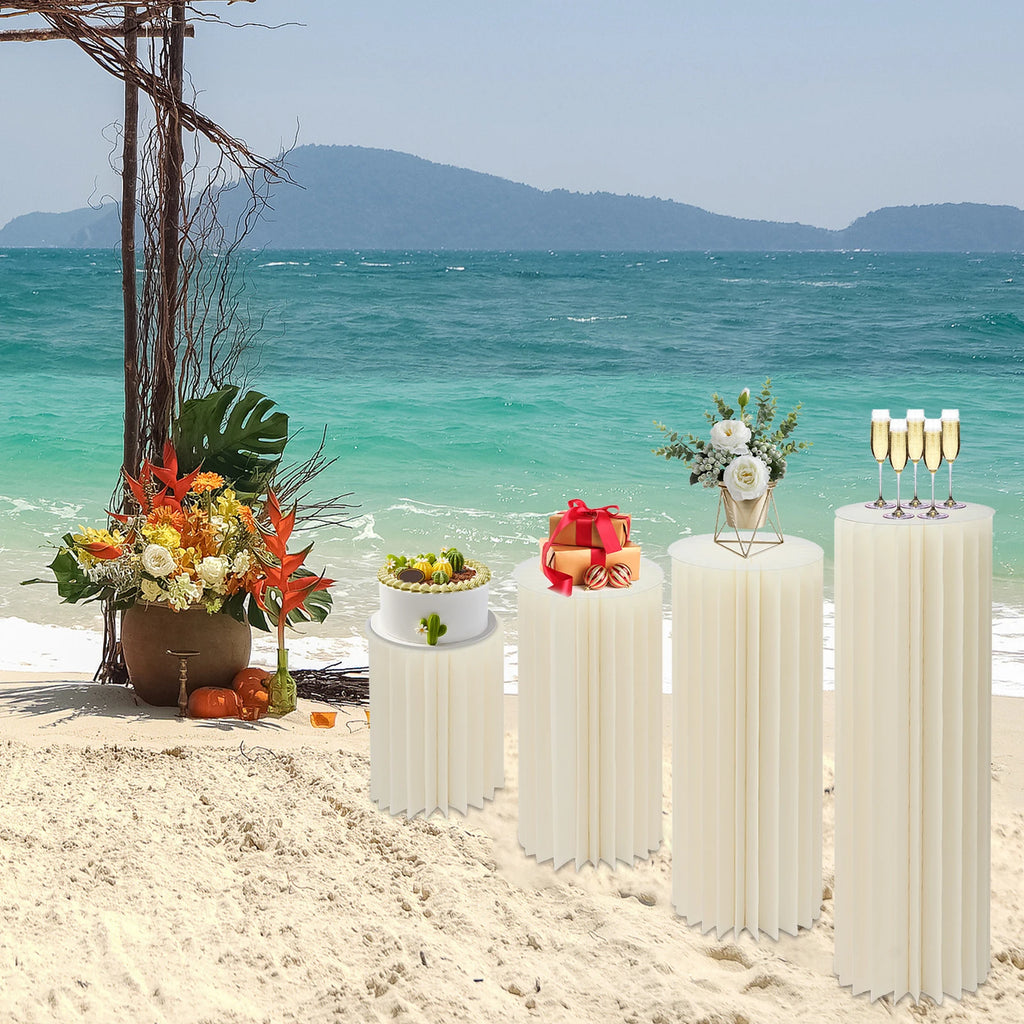 4Pcs Foldable Cardboard Flower Stands/ Wedding Centerpieces/ Display Dessert Table Column for Party/ Garden Decor (40+60+80+100cm)