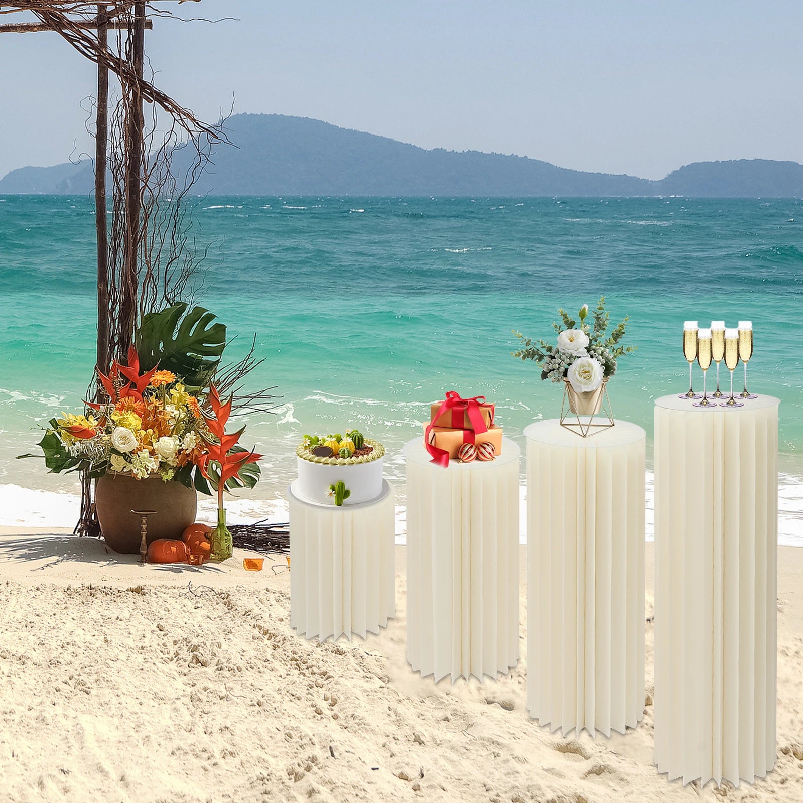 4Pcs Foldable Cardboard Flower Stands/ Wedding Centerpieces/ Display Dessert Table Column for Party/ Garden Decor (40+60+80+100cm)