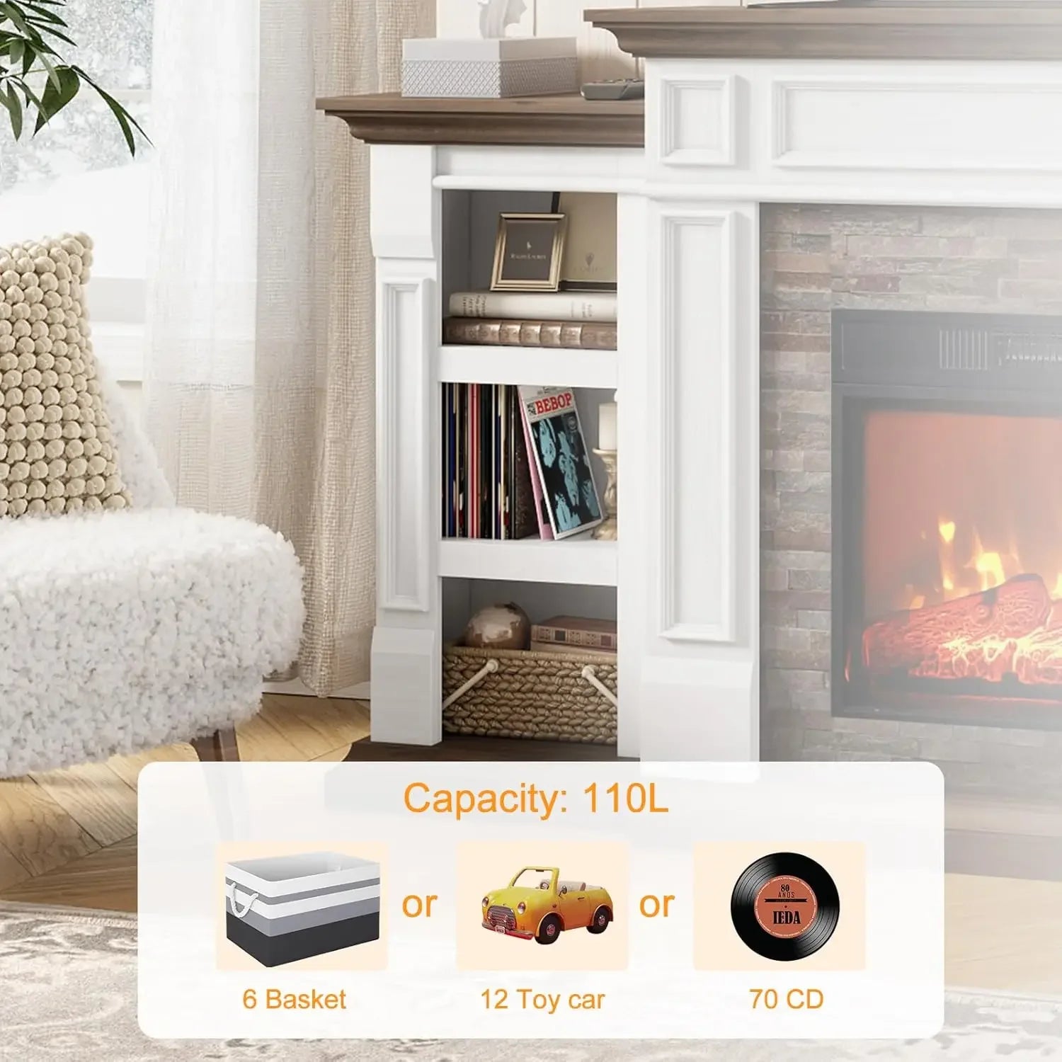 72" Electric Fireplace with Mantel, Fireplace TV Stand for TVs Up to 80", Farmhouse Entertainment Center