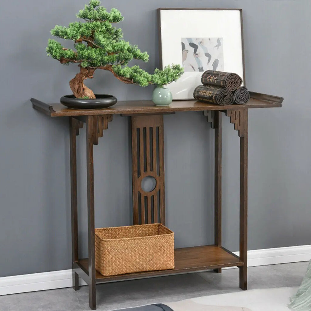 Chinese Style Hall Console Table, Accent Table, Entryway with Drawer, Storage Shelf, Wood Furniture