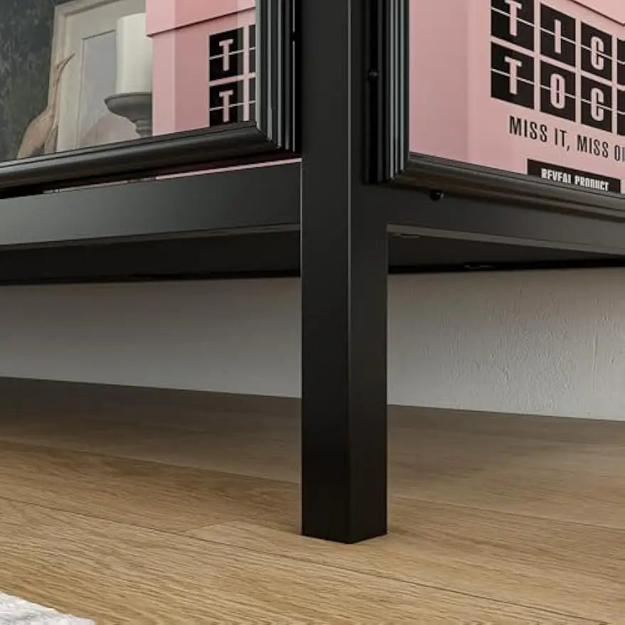 Storage Cabinet with 3-Color LED Lights, Sideboard Buffet with Solid Metal Legs, Modern Display Cabinet, Black