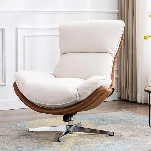 Linen Swivel Lounge Chair, Upholstered High Back Accent Chair with Metal Base Armless Comfy Modern Recliner Chair for Living Room