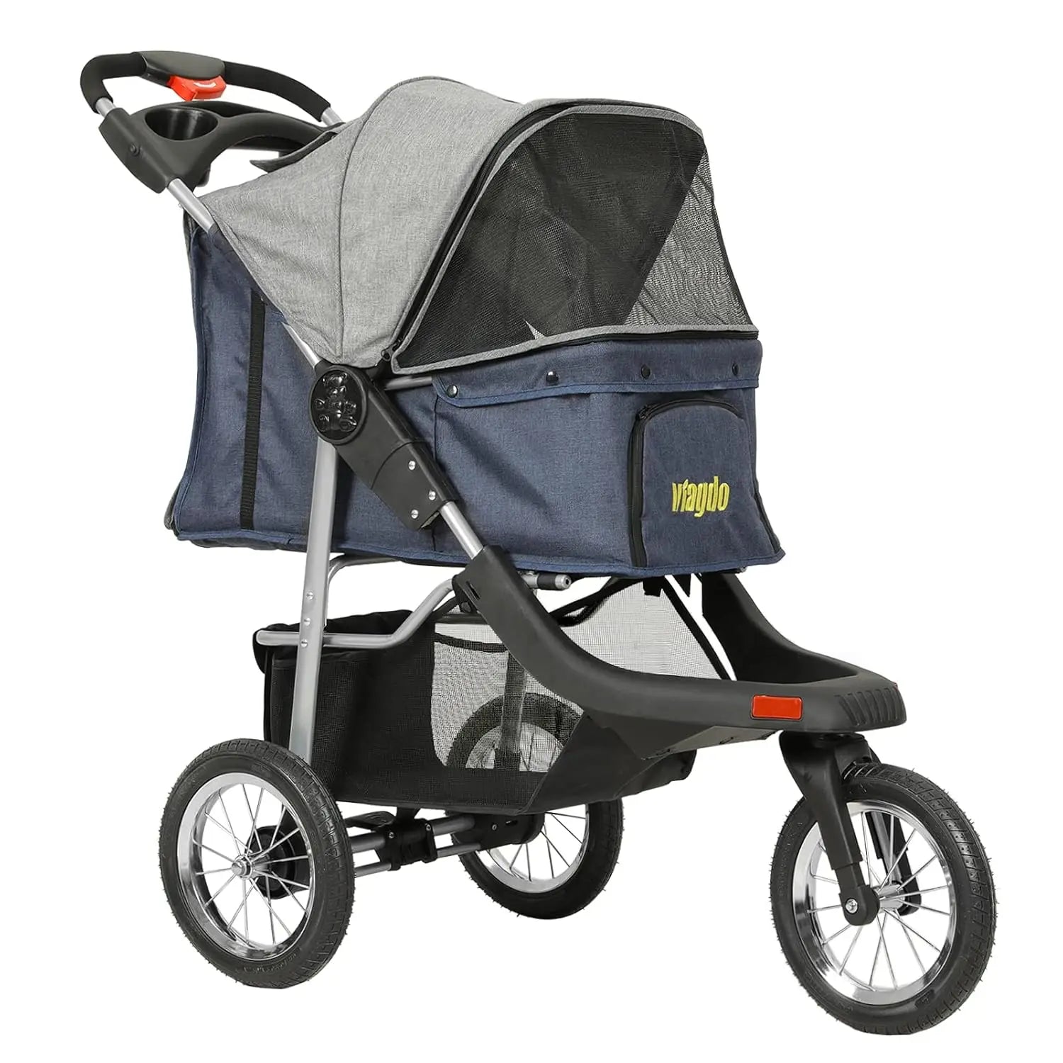 Rugged 3-Wheel Dog and Cat Stroller for Medium and Small Pets with Foldable Design and Suspension