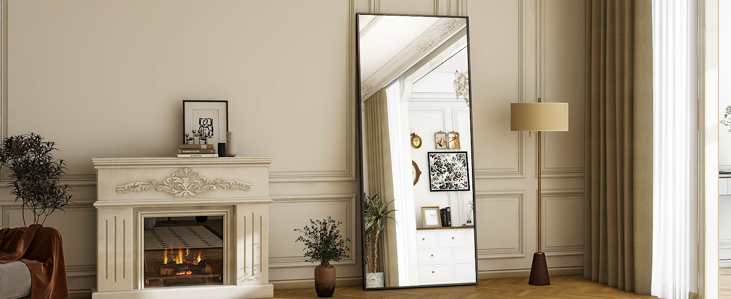 26" x 71" Full Length Mirror - Black Floor Mirror - Rectangular Wall Mounted Mirrors for Bedroom, Living Room, Bathroom,